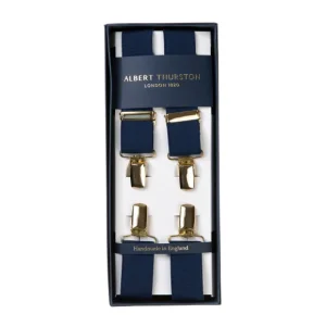 Albert Thurston Dunkelblaue Elastische Hosentrager „X Back Gold" Mit Clips Discount