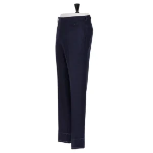 Rota Sartorial Exklusiv Bei Michael Jondral: Blaue Flanellhose Aus Reiner Wolle Rota Sart New