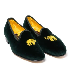 Bowhill u0026 Elliott Gruner Samt-Slipper „Elefant" Mit Ledersohle Handgefertigt Shop