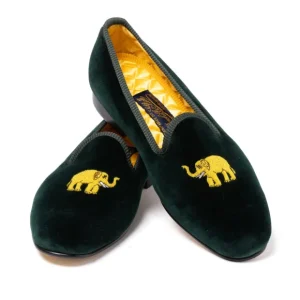 Bowhill u0026 Elliott Gruner Samt-Slipper „Elefant" Mit Ledersohle Handgefertigt Shop