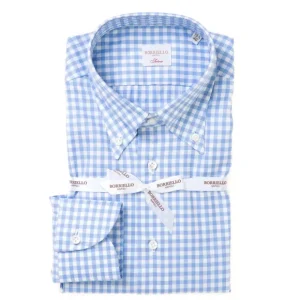 Borriello Kariertes Hemd „Royal Oxford" Mit Button Down Und Sport Cuff - Handgemacht Sale