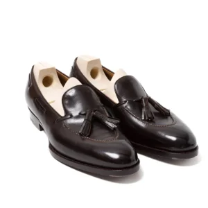 Saint Crispin's Loafer „Short Vamp Quaste" Aus Dunkelbraunem Kalbsleder Handgefarbt New