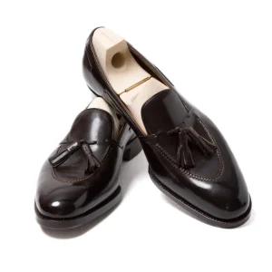 Saint Crispin's Loafer „Short Vamp Quaste" Aus Dunkelbraunem Kalbsleder Handgefarbt New