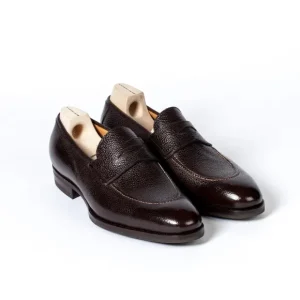 Saint Crispin's Penny Loafer Aus Dunkelbraunem Scotch-Grain-Kalbsleder Handpoliert Store