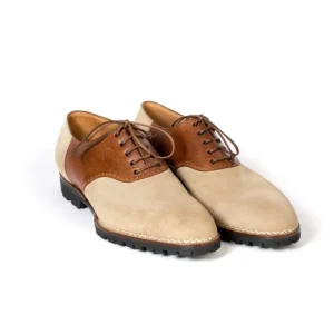 Saint Crispin's Sandfarbenes „Saddle" Oxford-Wildleder Mit Braunem Sattel Aus Kalbsleder „Russian Calf" Discount